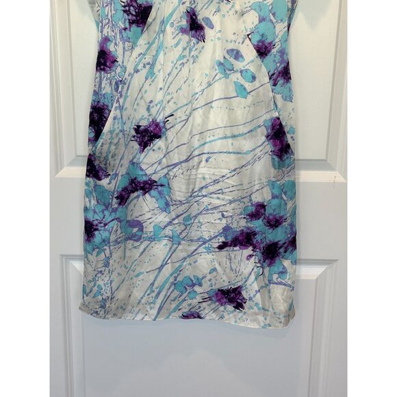 Elie Tahari 100% Silk White Blue Purple Splatter Dress Size 4 - Picture 8 of 9